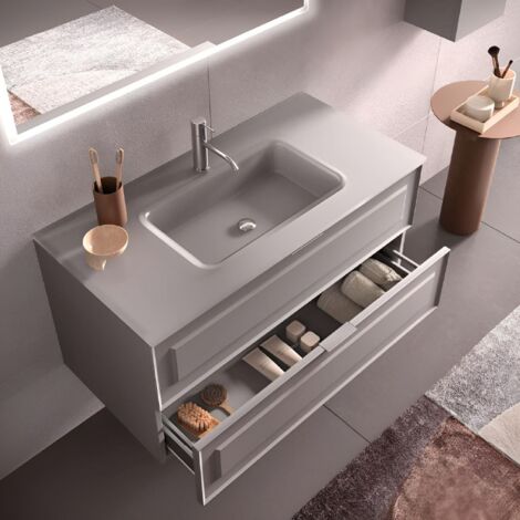 Mobile bagno sospeso 100 cm con lavabo e 2 cassetti RHEA Grigio Opaco