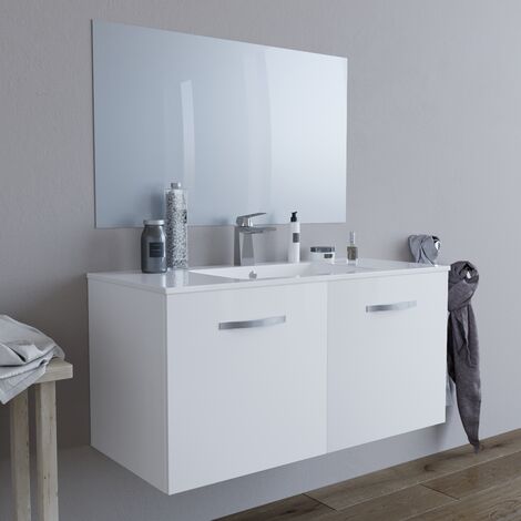 Mobile bagno sospeso 90 cm curvo Minori verde con lavabo e specchio