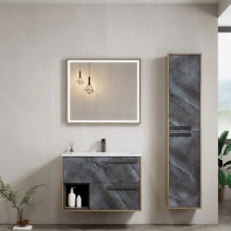 Mobile bagno sospeso 100 cm grigio medio e lavabo in ceramica - Helen