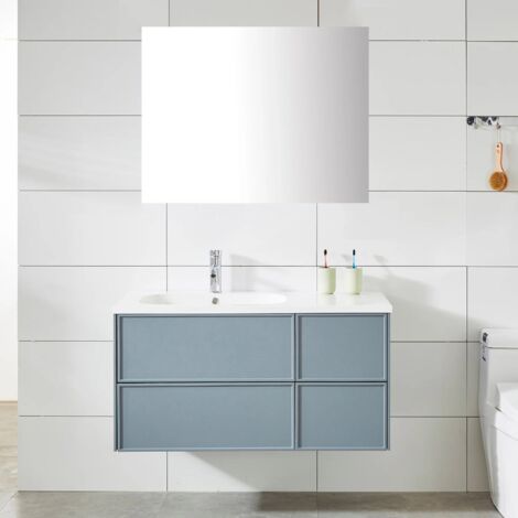 Mobile Bagno Sospeso 100 cm Lavabo e Specchio Malibù Grigio