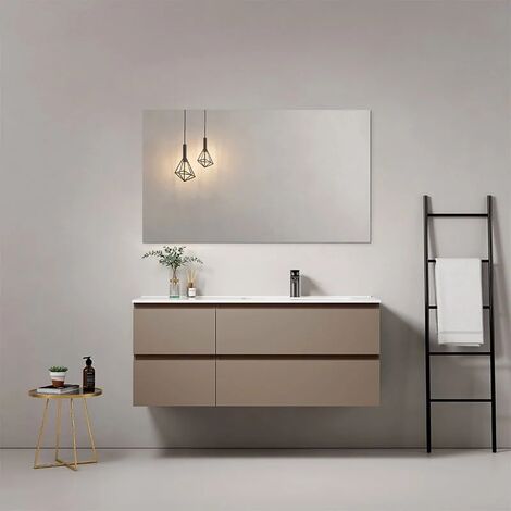 Mobile bagno sospeso 100 cm rovere heritage e tortora porta lavabo con  specchio - Fisher