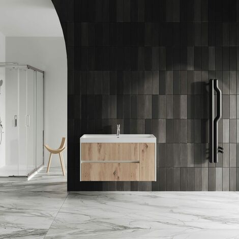Mobile Bagno Sospeso 100Cm Rovere Oro Senza Specchio  Cortina