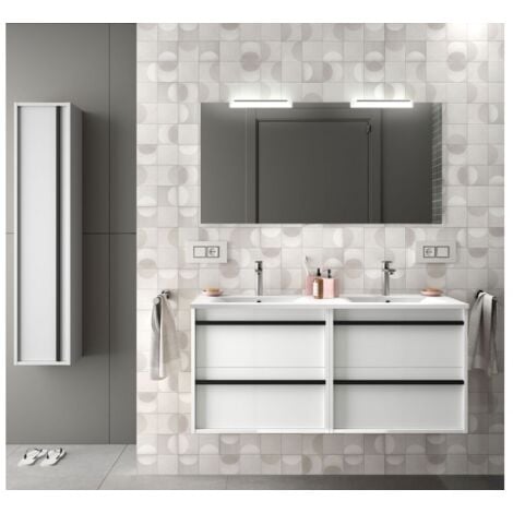 Mobile bagno sospeso 120 cm 4 cassetti in legno bianco opaco con lavabo a incasso - Astoria - 120 cm Standard