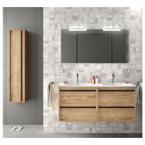Mobile bagno sospeso 120 cm 4 cassetti in legno rovere ostippo con lavabo a incasso - Astoria - 120 cm Standard