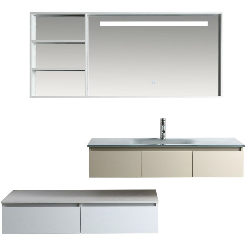 Mobile Bagno Sospeso Shally Dogan - Lavabo Ceramica, Specchio, Bianco - Foto 7