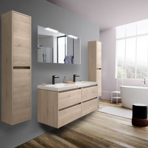 Mobile Bagno Sospeso PORTO - Bianco/Olmo, 2 Cassetti Soft-Close, Lavabo Ceramica, Specchio LED 80x60 Cm - Foto 6