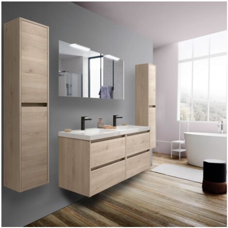 Mobile bagno sospeso 140 cm 4 cassetti in legno naturale con lavabo a incasso - Nova - 140 cm Standard