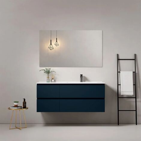 Mobile bagno sospeso 70 cm blu esotico opaco con lavabo e specchio - Dedalo