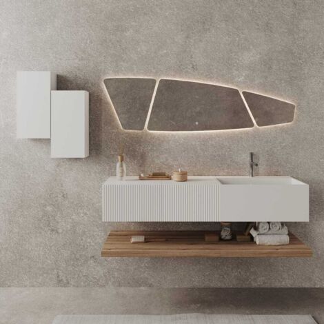Mobile Bagno Sospeso 140Cm Di Design Bianco E Legno Miele  Rodi