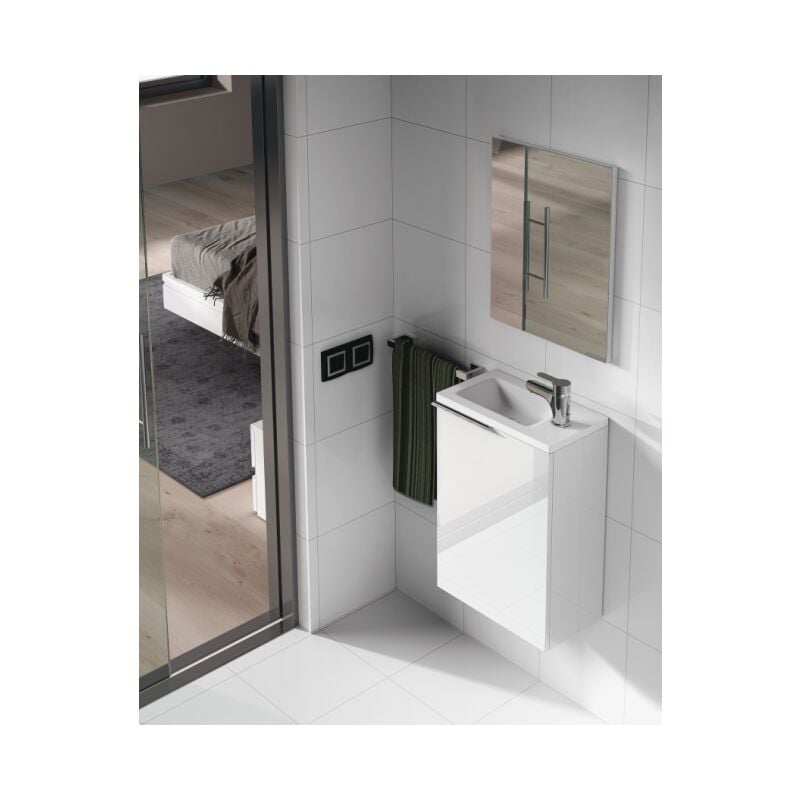 

Mueble de baño suspendido 40 cm lacado blanco con espejo | Blanco - Standard