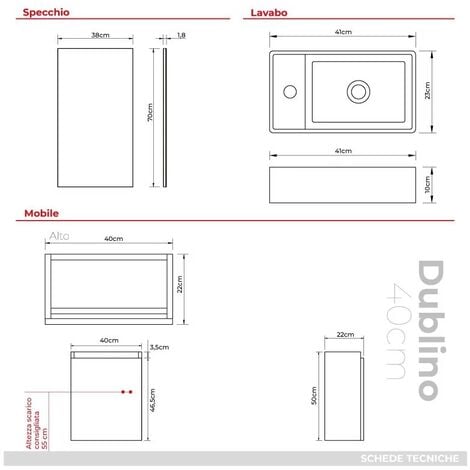 Mobile Bagno Sospeso 80 cm White Matt con Specchio con Lampada Led