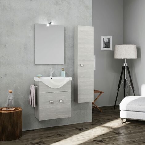 Mobile bagno sospeso 100cm con ripiano e specchio grigio caldo DUBON