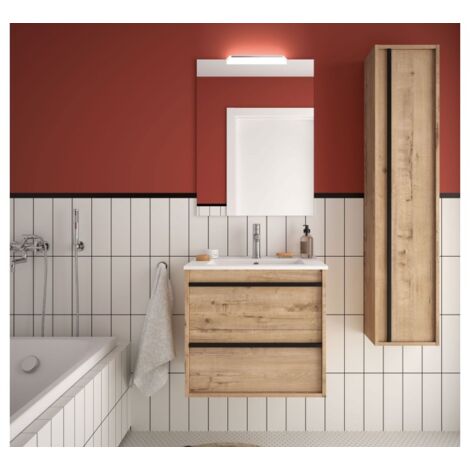 Mobile bagno sospeso 60 cm 2 cassetti in legno rovere ostippo con lavabo a incasso - Astoria - 60 cm Standard