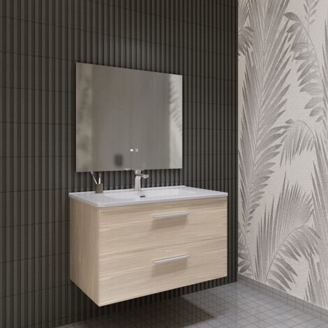 Mobile bagno SOSPESO 60 cm con lavabo in ceramica 2 cassetti ROVERE CHIARO LINDA 8260