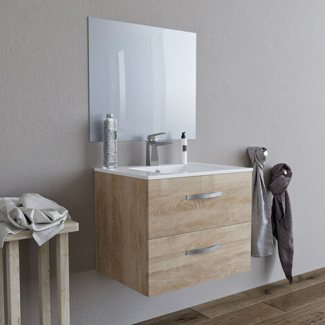 Mobile bagno con colonna sospeso venere rovere 90 cm + specchio