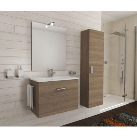 Mobili Porta Asciugamani Per Bagno.Mobile Bagno Sospeso 60 Cm Holly In Legno Rovere Fumo Con Un Cassettone E Lavabo In Ceramica 60 Cm Standard Rovere Fumo Sv4271