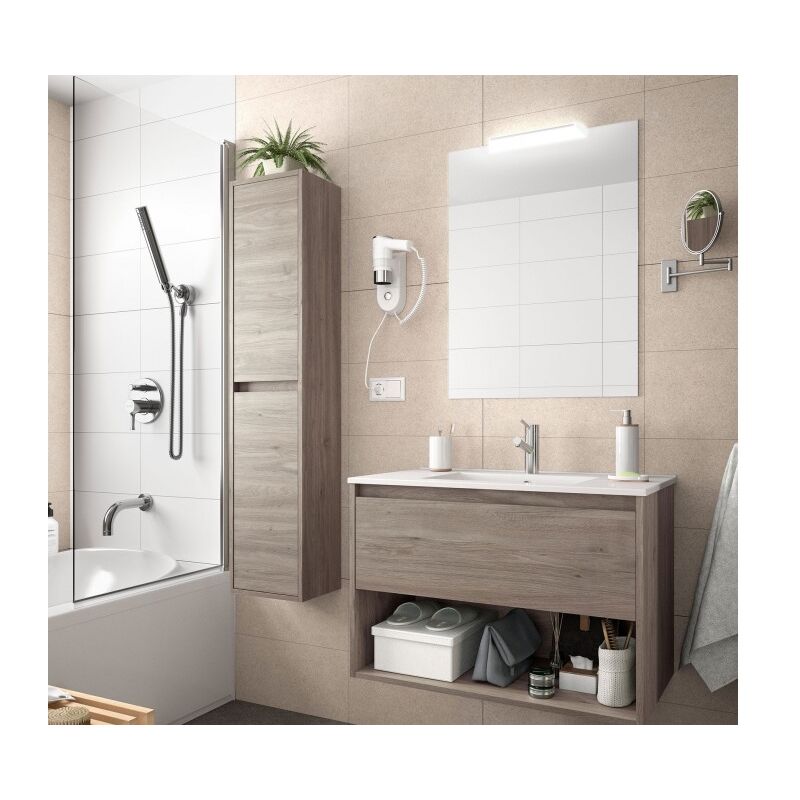 Mobile bagno sospeso 60 cm in legno rovere eternity con lavabo a incasso - Nova - 60 cm Standard