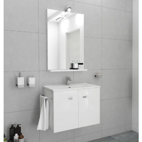 Lavabo Bagno Sospeso Con Mobile 60 Cm.Mobile Bagno Sospeso 60 Cm Ocean In Legno Bianco Lucido Con Specchio E Lavabo Standard Svcarla