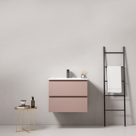 MEDAHOME Mobile bagno sospeso 60 cm Rosa Retro Lavabo in Ceramica Senza Specchio - Fiji Paint