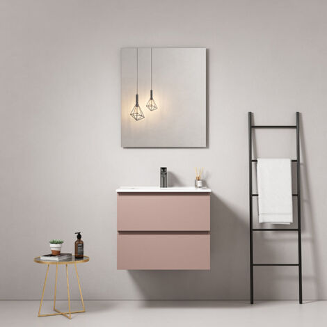 MEDAHOME Mobile bagno sospeso 60 cm Rosa Retro Lavabo in Ceramica Specchio Quadro - Fiji Paint