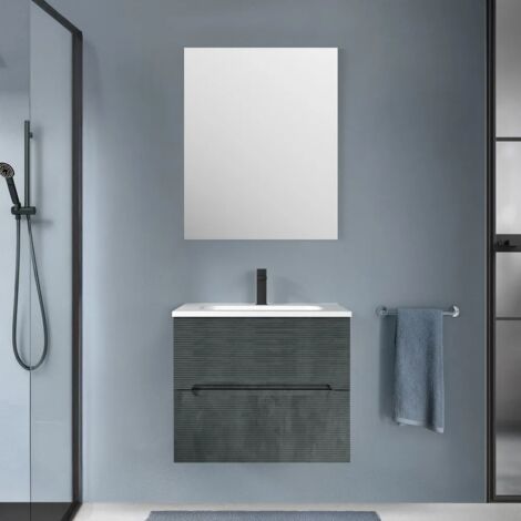 Mobile bagno sospeso 60 lava cannettato 2 cassetti lavabo e specchio Rigo