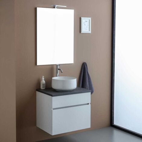 Mobile Bagno Sospeso 60Cm Con Cassetto Bianco E Top Antracite  Sole