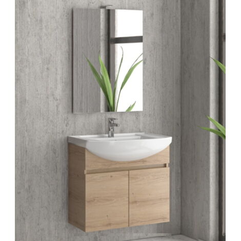 Mobile bagno sospeso 65cm con 2 porte e specchio filo lucido ''New Bianna'' elvezia