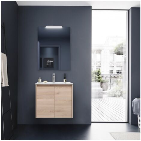 Mobile bagno sospeso 70 cm 2 ante in legno naturale con lavabo ad incasso - Nova - Standard