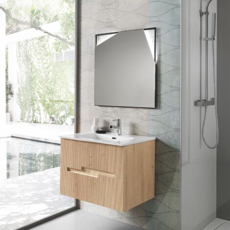 Mobile bagno sospeso 70 cm bianco lucido salvaspazio con specchio Clip