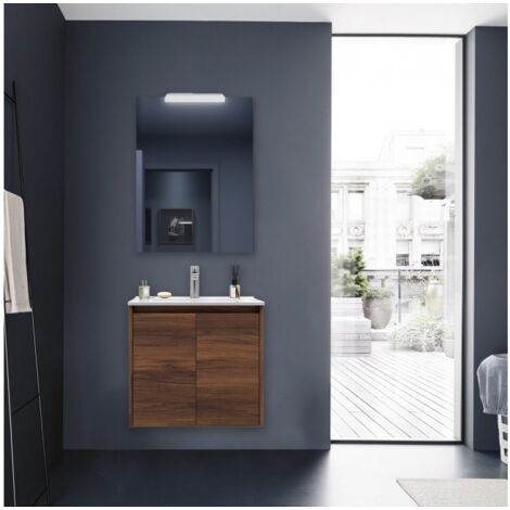 Mobile bagno sospeso 70 cm in legno noce maya con due ante e lavabo - Nova - 70 cm Standard