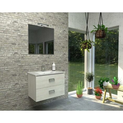 Mobile Bagno Con Lavabo Senza Specchio.Mobile Bagno Sospeso 75 Cm Con Lavabo In Ceramica Specchio E Luce Led Bianco Asya 75 1 Bco Matrix