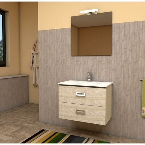 Mobile bagno sospeso moderno curvo bianco frassino 75 cm con specchio  lavabo di ceramica e colonna da 170 cm Mod. Berlino, Arcshop