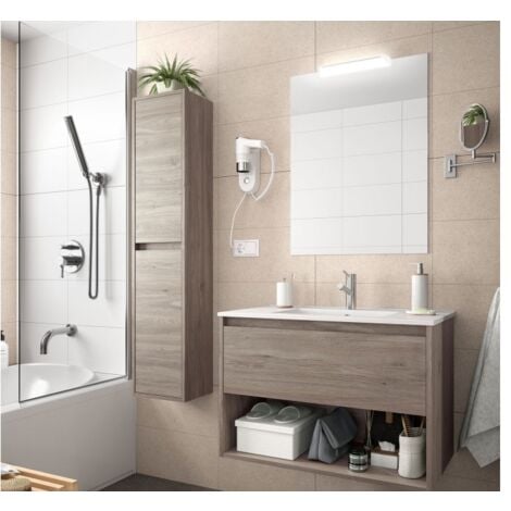 Mobile bagno sospeso 80 cm 1 cassetto e 1 vano in legno rovere eternity con lavabo a incasso - Nova - 80 cm Standard