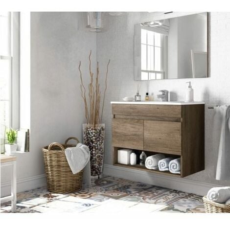 Mobile Bagno Sospeso 80 Cm.Mobile Bagno Sospeso 80 Cm Colore Nordik Solo Base Con Specchio Lavabo Escluso M0b 0990666