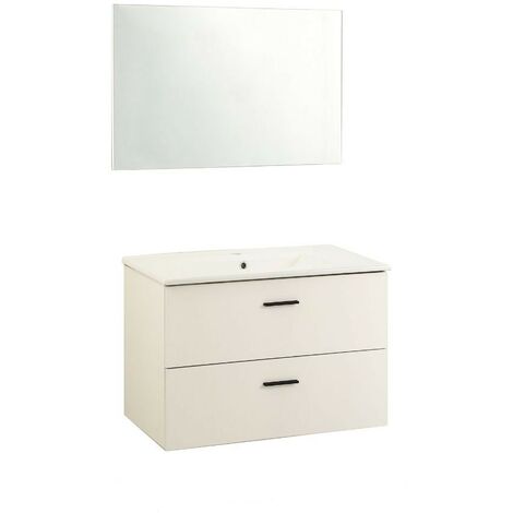 Mobile Bagno Sospeso 80 cm White Matt con Specchio con Lampada Led