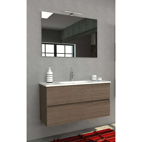 Mobile Bagno Sospeso 80 Cm.Mobile Bagno Sospeso 80 Cm Con Lavabo In Ceramica Specchio E Luce Led Bianco Noce Monya80 N