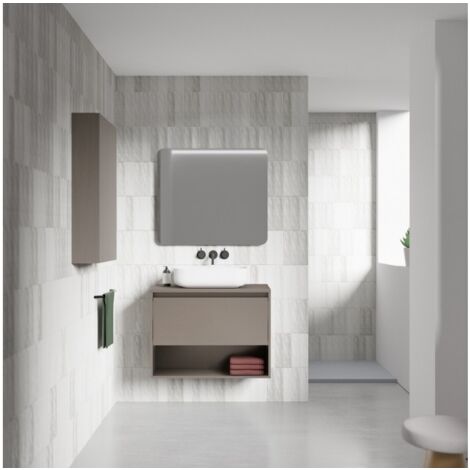 Mobile bagno sospeso 80 cm fumé sabbiato con lavabo da appoggio - Inghilterra - Fumé 80 cm Standard