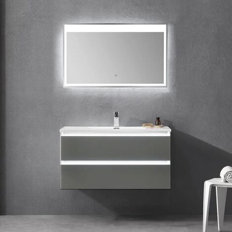 Modena Mobile bagno 80x45 cm un cassetto maniglia a gola con lavabo in  ceramica lucida dark grey