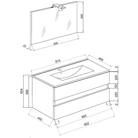 Mobile bagno sospeso 80 cm in legno rovere bianco con lavabo e specchio - Empoli - Con specchio e lampada LED