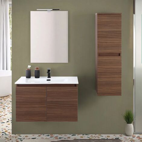 INBAGNO Mobile bagno sospeso 80 cm noce canaletto con 2 ante soft-close Kleo
