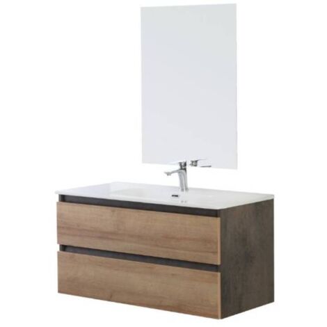 Mobile Bagno Sospeso 80 cm Rovere Grigio Specchio Revital Feridras