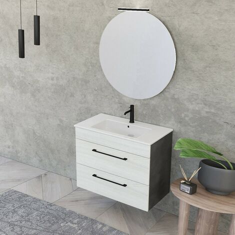 Mobile bagno sagomato da 80 Bianco laccato (Specchio escluso)