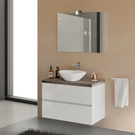 Mobile Bagno Sospeso 60 cm Paint Grigio Londra con Lavabo Centrale in  Ceramica e Specchio Tondo Retroilluminato Fiji - Meda