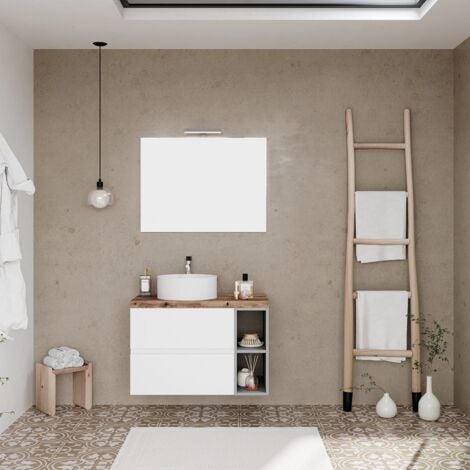 Mobile Bagno Sospeso 80Cm Con 2 Cassetti E Vano A Giorno  Nizza