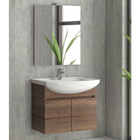 Mobile da bagno sospeso 75cm con specchio contenitore colore Ice  Oak