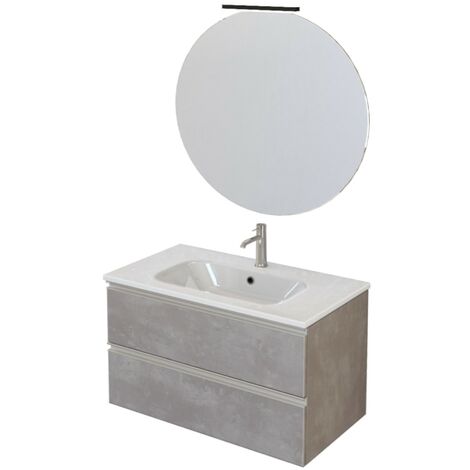 Mobile bagno sospeso 80cm con specchio cemento grigio caldo dubon