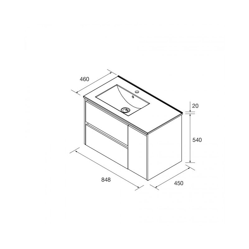 Mobile bagno sospeso 85 cm in legno noce maya con lavabo in porcellana - Nova - 85 cm Con specchio e lampada LED