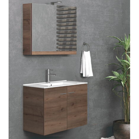 Mobile bagno sospeso 90cm con specchio contenitore ''New Bitola'' colore Brown