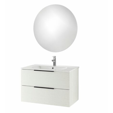 Mobile bagno sospeso BALI 80 cm Bianco Nordico e specchio retroilluminato LED