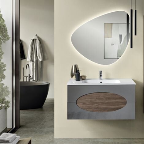 Colonna bagno sospesa blu elettrico con specchio cm 35x140